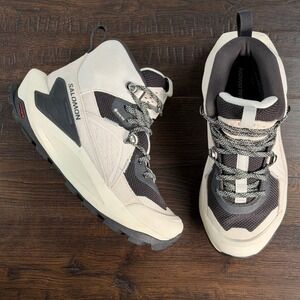Salomon Elixir Mid GTX Womens 6.5 White/Black Waterproof Hiking Shoes Gore-TEX‎